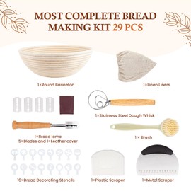 Cartman Bread Proofing Basket, Round 10 inch Sourdough Starter Kit, Proofing Basket for Bread baking, Bread Making Supplies Tools, Banneton Basket Gift Set