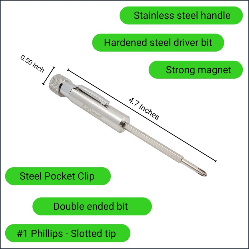 Pocket Screwdriver with Clip and Magnet - Phillips and Slotted-Flat