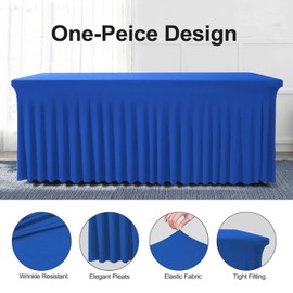 BDDC Table Skirts for Rectangle Tables 8ft - One-Piece Royal Blue Table Clothes for 8 Foot Rectangle Tables, Wrinkle Resistant Ruffles Elastic Table Cover and Table Skirt for Banquets, Parties