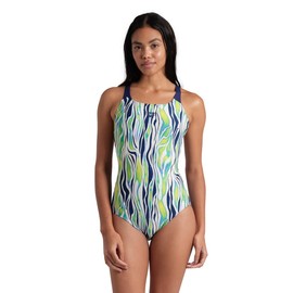 ARENA Women's Standard Performance Zebra Stripes Swim Pro Back Swimsuit, Multi/Navy