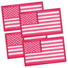 LEMIBK 4PCS American Flag Patches, Embroidered Iron on/Sew on US USA Flag Patches for Clothing Hat Backpack Jeans Jacket and More, Pink Iron