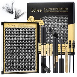 Kit de extensiones de pestañas individuales, 280 unidades, rizo en D de 9 a 16 mm, con pegamento para pestañas, sellador, resistente al agua y aplicador de pestañas de Gollee