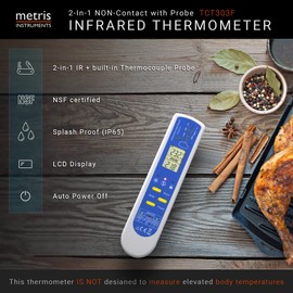 Metris Instruments Food Cooking Meat Thermometer Digital Infrared Instant Read with Probe for Kitchen, Outside Grill, BBQ Smoker, Model TCT303F-NSF NSF Approved