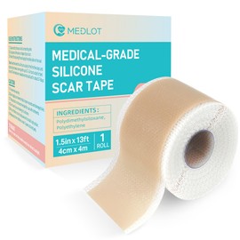 MEDLOT Silicone Scar Sheets, 1.55” x 156” - 4M, Medical Silicone Scar Tape Roll, Reusable Scar Strips for Surgical, C-Section, Keloid Bump, Stretch Marks, Acne, Hypertrophic Scar Treatment