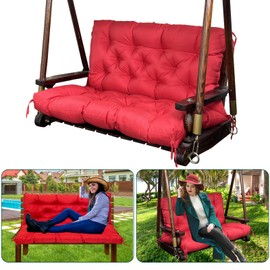 SKWYPOJU Swing Replacement Cushions for Outdoor: 2-3 Seater Waterproof Porch Bench Cushion with Ties - Thick Patio Swing Cushion with Backrest for Garden Backyard Furniture