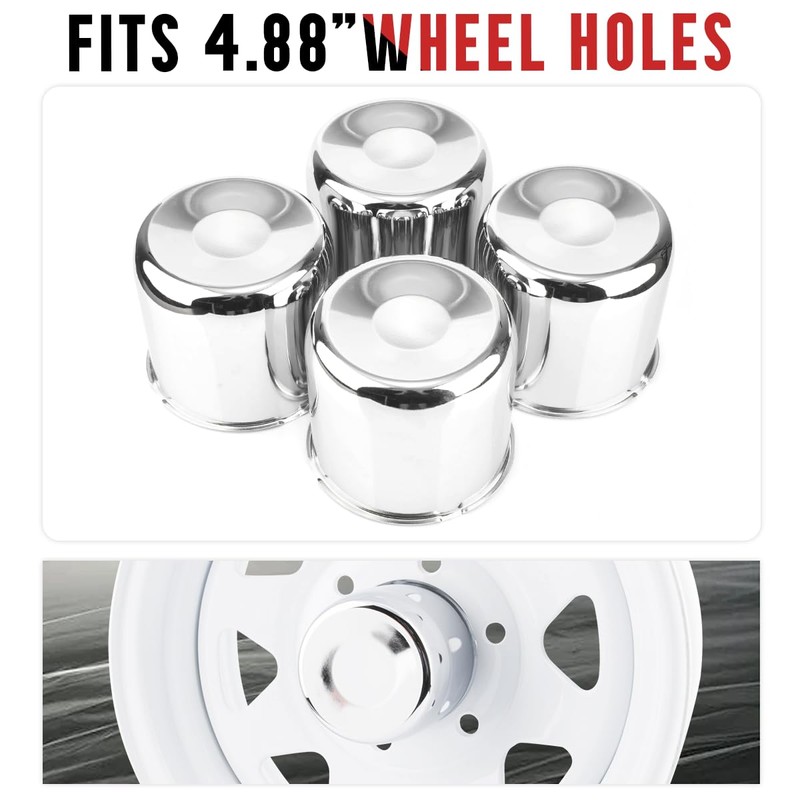 RTRHINOTUNING 4.88 in Trailer Wheel Center Caps Push Through Center