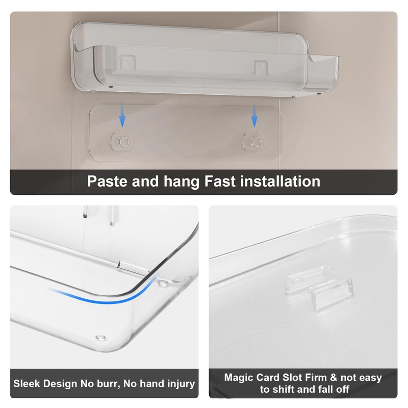 Diesisa Plastic Wall Mount Organizer, Adhesive Clear Acrylic Shelf, No