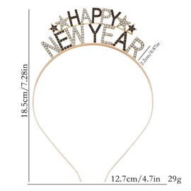 Soochat Happy New Year Headbands Crystal New Year Headbands for Women, Rhinestone New Year’s Eve Hairbands New Year Party Supplies Holiday Gifts Silver