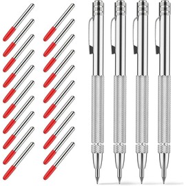 4 Pack Tungsten Carbide Scriber with ,with Extra 20 Replacement Marking Tip,Etching Engraving Pen for Glass/Ceramics/Metal Sheet - Color: 2PCS Silver