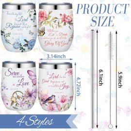 Sliner 4 Pcs Christian Gifts for Women 12 oz Floral Stainless Steel Tumblers with Lid and Straw Inspirations Bible Verse Tumbler for Mom Grandma Women Religious Birthday Mothers Day Church Gifts