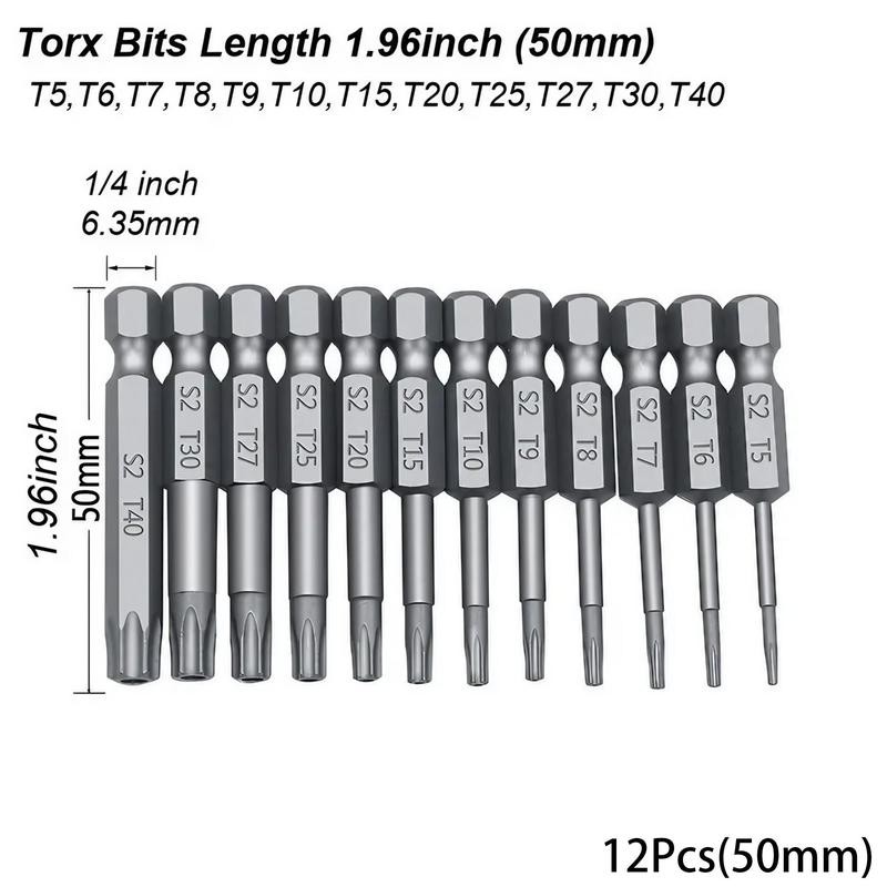 Magnetic Torx Head Screwdriver Bit Set, S2 Steel Long Drill
