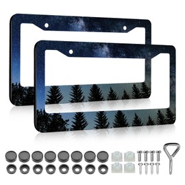 Galaxy Forest License Plate Frame - 2 PCS Blue Galaxy Starry Sky Aluminum Metal Funny License Plate Frames Holder Covers, Rust-Proof Waterproof Car Decorative Tag Frames for Standard US 12x6 Inch