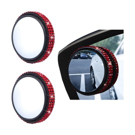 Zpana 2PCS Bling Car Blind Spot Mirror, 2" Crystal Rhinestone HD Glass Round Vehicle Rearview Side Blind Mirror, 360° Wide Angle Auto Exterior Accessories, Universal for SUV Sedan Truck (Red)