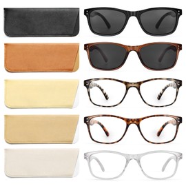 Fetrrc Reading Glasses Blue Light Blocking, Computer Glasses for Women Men, Fashion Square Eyeglasses 5 Pairs