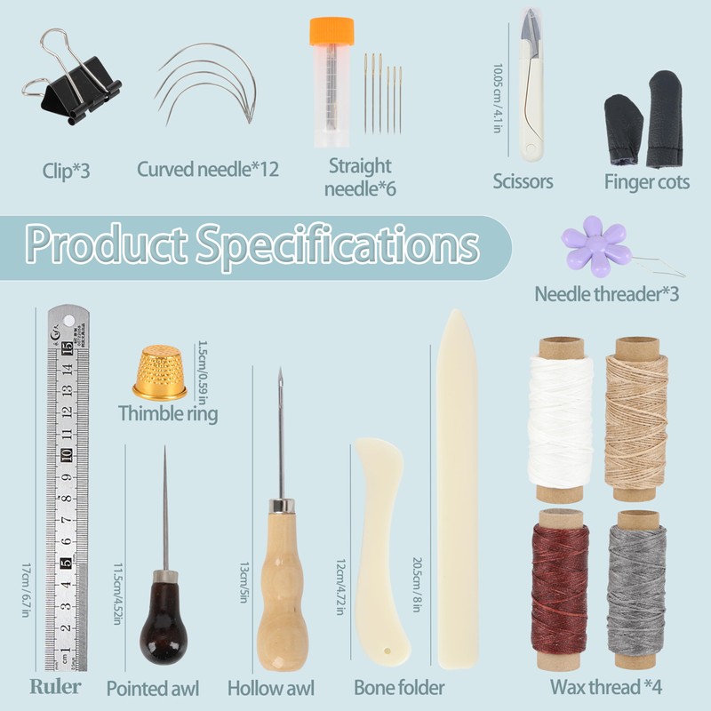 FUXAFU 39 Pcs Bookbinding Tools Kit with Bone Folder, Waxed