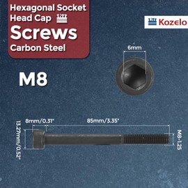 Kozelo 10pcs Socket Head Cap Screws - [M8-1.25 x 85mm] Alloy Steel Black Oxide Grade 12.9 Internal Hex Screw for 3D Printer Furniture Industrial Use, Black