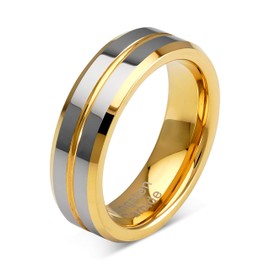 100S JEWELRY 6mm Tungsten Rings For Men Women Two Tone Gold Silver Mirror Finish Wedding Band Size 5-13 (11.5)