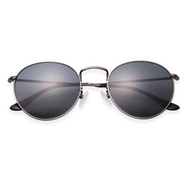 K KAREZOG Black Round Sunglasses for Women Men 100% Real Glass Lens Circle Sunglass Metal Frame Hippie Sun Glasses Shades,53mm