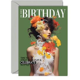 Gorgeous Birthday Card - Style Icon - Stunning Fashion Magazine Inspired Stylish Birthday Card for Women Mum Sister Daughter Friend Nan Grandma Cousin, 5x7 Inch Female Greeting Cards