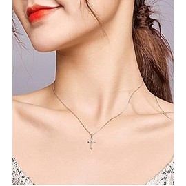 Crystal Cross Pendant Necklace, Rose Gold Plated Chain, Rhinestone Religious Jewellery (Golden)