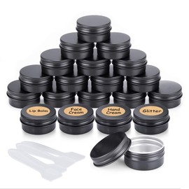 20 Pieces Aluminum Jars, Metal Jars Empty Cosmetic Containers with Screw Covers and Labels and Mini Spatula for Sample Cream Cosmetics Lip Balm - 20ml