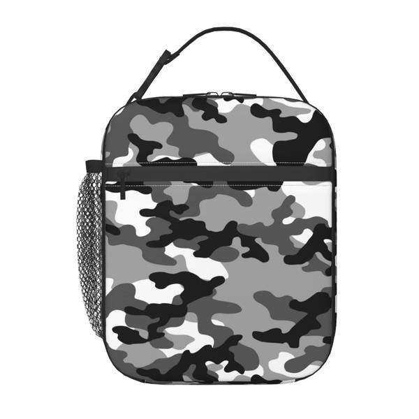 SUPLUCHOM Lunch Box Black White Camo Camouflage Insulated Bag Reusable