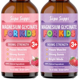 Kids Magnesium Glycinate 60ml - Berry Bedtime | Supa Supps Liquid Magnesium Glycinate 3-in-1 Drops Support Relaxation, Calm, Balanced Energy, Focus & Growth | Easy Daily Supplement 2 Months Supply