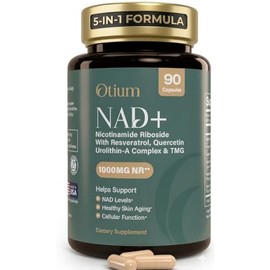 Otium Suplemento NAD+ para mujeres y hombres, 1000 mg de ribósido de nicotinamida con TMG, resveratrol, quercetina y urolitina A | Refuerzo NAD para e