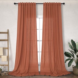 Rust Curtains 96 Inches Long for Living Room Dining 2 Panels Back Tab Loop Pocket Light Filter Semi Privacy Sheer Linen Terracotta Curtain for Bedroom Terra Cotta Red Burnt Orange Bohemian Urban 52x96