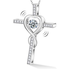 HOLYCOME Moissanite Cross Necklace for Women,Floating Lab Diamond Crucifix Pendant Chain for Men,Religious Cross Jewelry S925 Sterling Silver Necklace Gifts for Valentine's Day Women