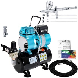Master Airbrush Cool Runner II Dual Fan Air Storage Tank Compressor System Kit with a G444 Fine Detail Control Gravity Feed Dual-Action Airbrush Pro Set with 0.2, 0.3, 0.5 mm Tips, How-To Guide, Hobby