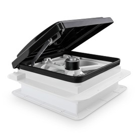 Leisure Coachworks 11" x 11" RV Roof Vent Fan With 12V Manual Riser Reversible Manual Lift with Black Lid