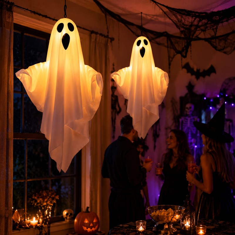 LED Hanging Ghost for Halloween Decor – Light-Up Fabric Horror