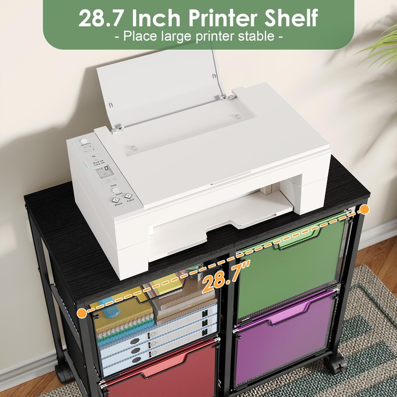 Sbanmao 4 Drawer Lateral File Cabinet, Mobile Filing Cabinet, Printer
