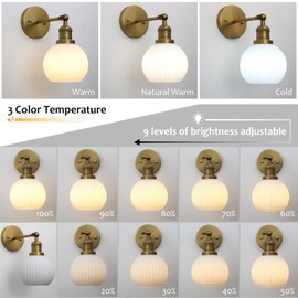 Pathson Rechargeable Wall Sconce Lighting with Remote Control, Battery Operated Milk White Glass Wall Vanity Light, Cordless Dimmable Wall Indoor Led Wall Lamp Fixture for Bedroom Living Room