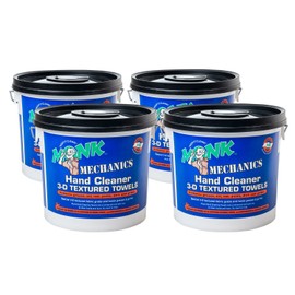 Monk Wipes Mechanics Heavy Duty Wipes, Large Shop and Mechanic Wipes, Multi-Purpose Surface and Hand Cleaning, 4 Buckets of 130 Count, Perfect for Removing or Cleaning Paint, Oil, Grease, Grime and More