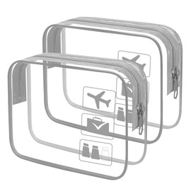 lridsmole 2pc Clear Toiletry Bag for Travel, TSA Approved Waterproof Cosmetic Organizer with Zippers, Transparent Makeup & Wash Bag for Women Men, Airport Security Compliant (Grey)