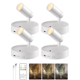 EZVALO Spot Lights Indoor,5500mAh Rechargeable Plants Spotlights with Remote,Wireless Mini Art Accent Spot Lights with Timer＆Dimmable, 3CCT, Uplights Indoor for Plants,Display,Artwork(4Pack-White)
