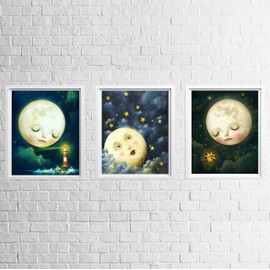 Goodnight Sweet Moon & Stars- 3 Image Set- 8 x 10's Prints Wall Art. Perfect Set for Baby Nursery Decor or Children Bedroom Decor.