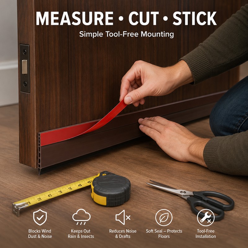 Self-Adhesive Door Draft Stopper Strip, Rubber Bottom Seal for Doors