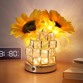 Laefuset Sunflowers Flower Table Lamp,Rechargeable Cordless Touch Battery Powered Small Night Light, Festival Restaurant Bedroom Bar Coffee Shop Birthday Valentine's Day Gifts for Women or Men