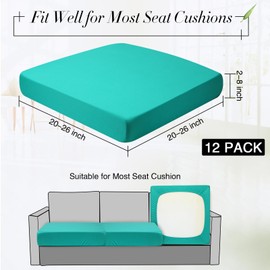 Newwiee 12 Pcs Patio Outdoor Cushion Covers Replacement Waterproof Stretch Sofa Couch Cushion Covers Washable Individual Couch Slipcovers Set Furniture Protector for Pets(20-27 Inch,Peacock Blue)