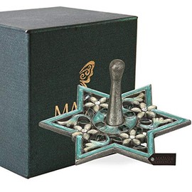 Matashi Hand-Painted Blue Floral Spinning Dreidel Holiday Ornaments (Pewter) Jewish Decor for Home Hanging Decoration Gold-Plated Vintage Design with Crystals Judaica Gifts for Home House Blessing