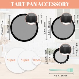Windspeed 4+31 Pcs Tart Pan with Removable Bottom, 9 Inch 11 Inch 4 inch Round Tart Pan Carbon Steel Pie Mold with Non-Stick Coating Include 30P Baking Oil Paper 1 Oil Brush