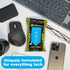 Fortress Electronic Wipes (25 ct, Pack of 10) To-Go Tech Wipes for Cell Phones, Keyboards, Cameras, Car Interior and More [Travel Size] Skin-Safe Cleaning Wipes, Phone Wipes