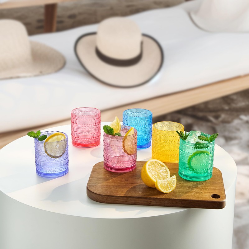 Khen Plastic Hobnail Drinking Glasses Set of 6 Bright Tones
