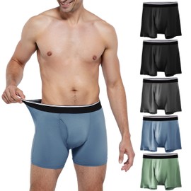 TIICHOO TIICHOO Incontinence Underwear for Men Washable Soft Reusable Leakproof Boxer Briefs with Front Fly 5 Pack(Medium,2 Black/1 Dark Grey/1 Green/1 Blue)
