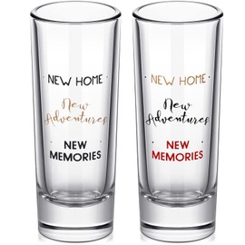 Cunhill 2 Pieces Housewarming Present Shot Glasses New Home Adventures Memories Home Wine Glass 2 oz Shot Glass House Warming Present Wine Tumbler Tea Cup for Him, Her, Couple