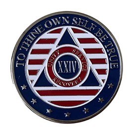 24 Year Alcoholics Anonymous Chip 7th Step Prayer on Back w/Coin Capsule