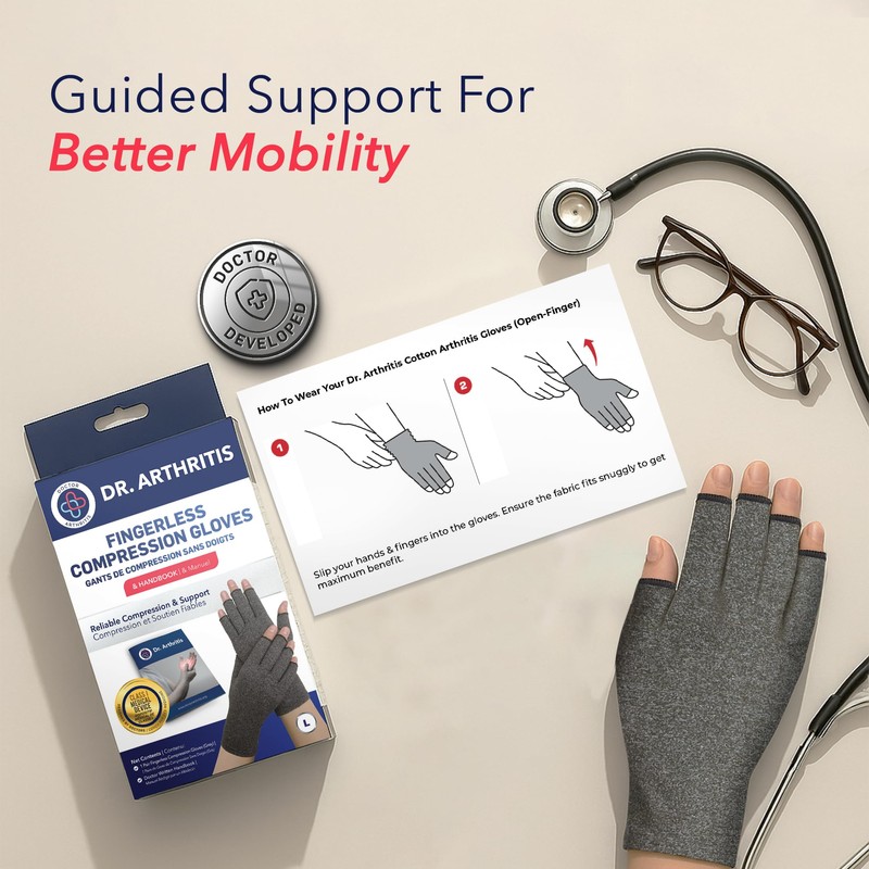 Doctor Developed Compression Gloves for Women and Men, Open-Finger Arthritis